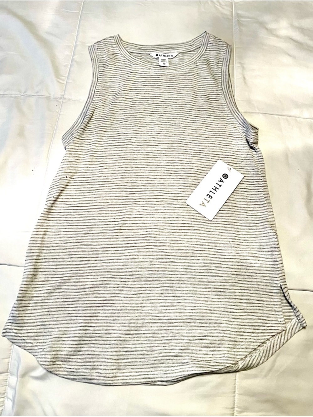 NWT‎ Athleta Striped Sleeveless Tank Top - Cream and Gray-Size XS